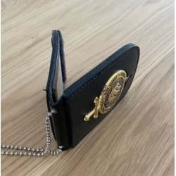 Metal badge with leather case, custom-made