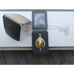 Metal badge with leather case, custom-made