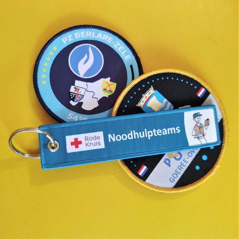 Geweven keychain, tweezijdig met uw eigen tekst of logo